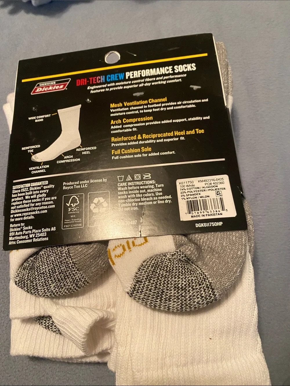 Dickies White Dri-Tech Crew Athletic Work Socks - 5 Pack
